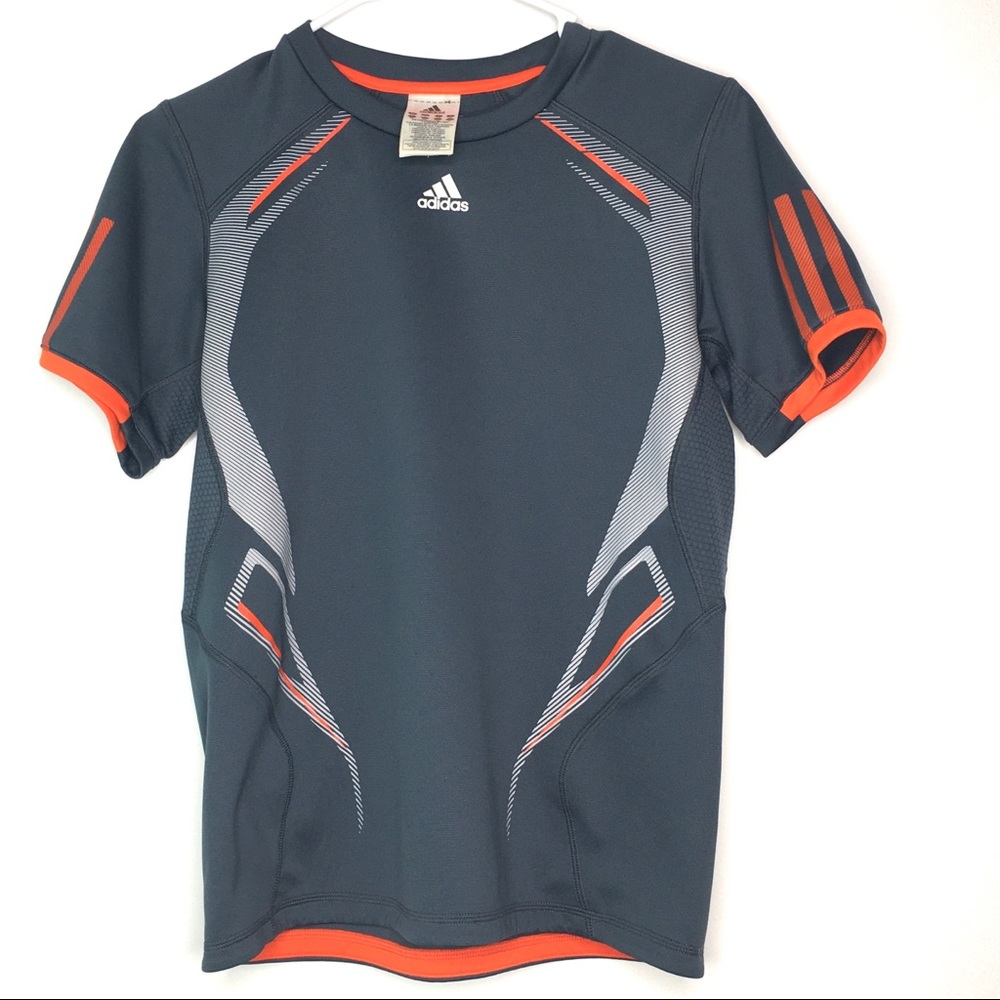 Adidas Orange Gray Short Sleeve Athletic Tee Boy L